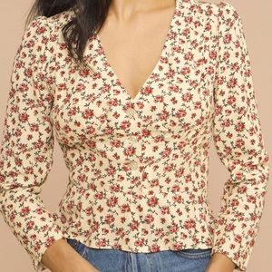 Rouje Floral Blouse in Cream and Red